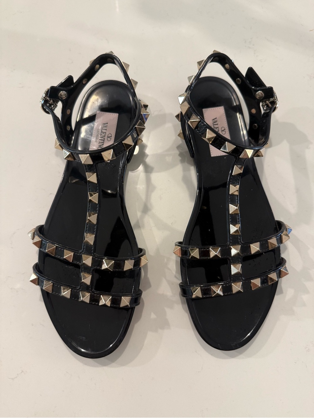 Valentino Black Patent Rockstud T-Strap Sandals size 36